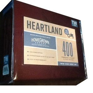 brand new 3-piece BURGUNDY Heartland 400 TC 100% Cotton Sateen TWIN Sheet Set
